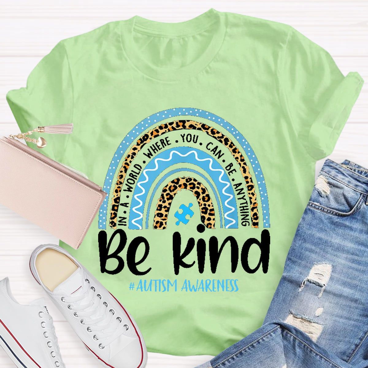Be Kind Blue Rainbow Teacher T-Shirt