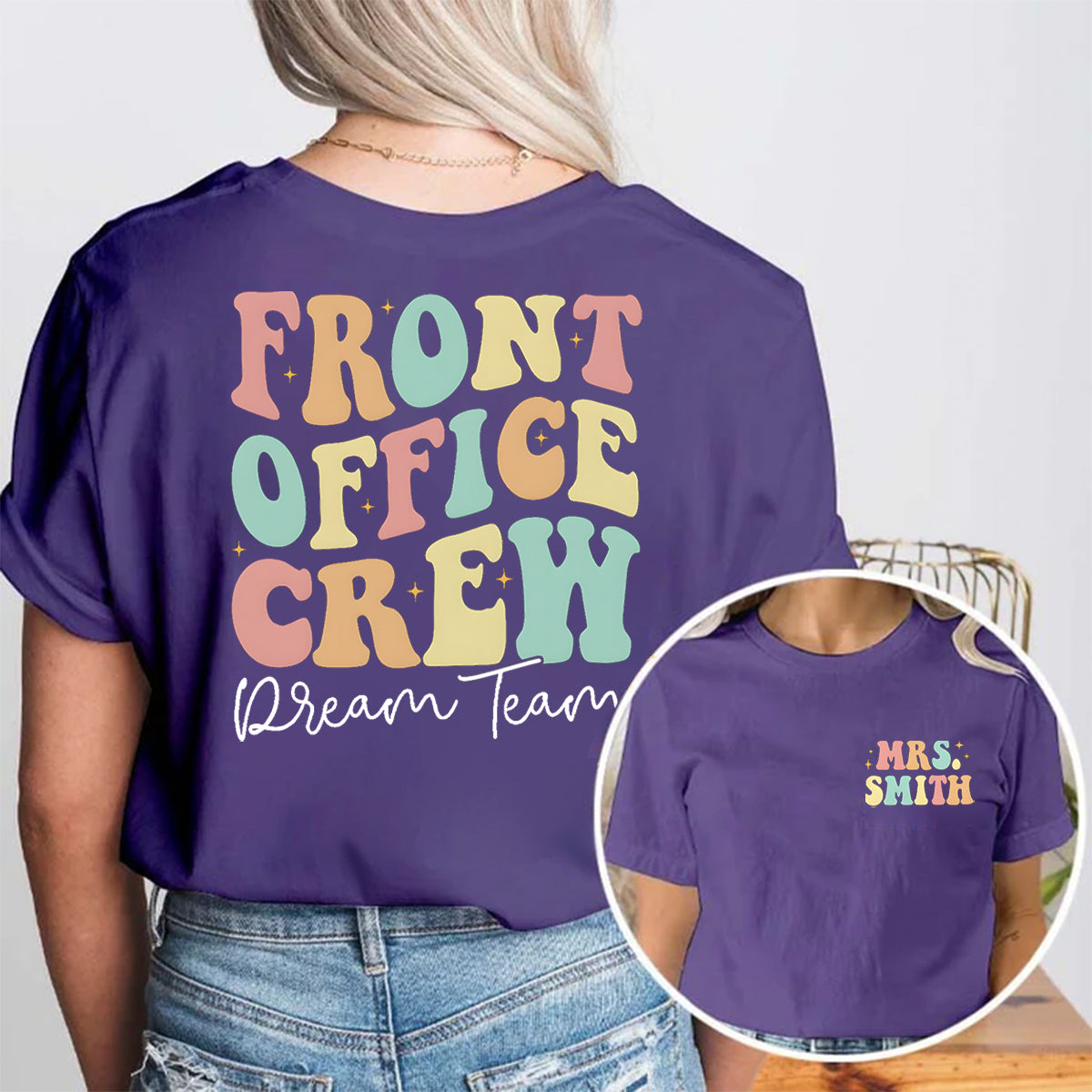 Personalized Name Front Office Crew Double Printed T-shirt