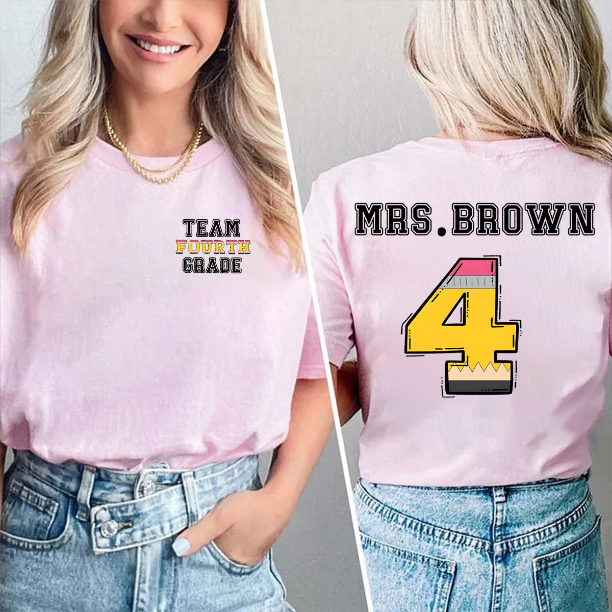 Personalized Name And Grade Team Double Printed T-shirt