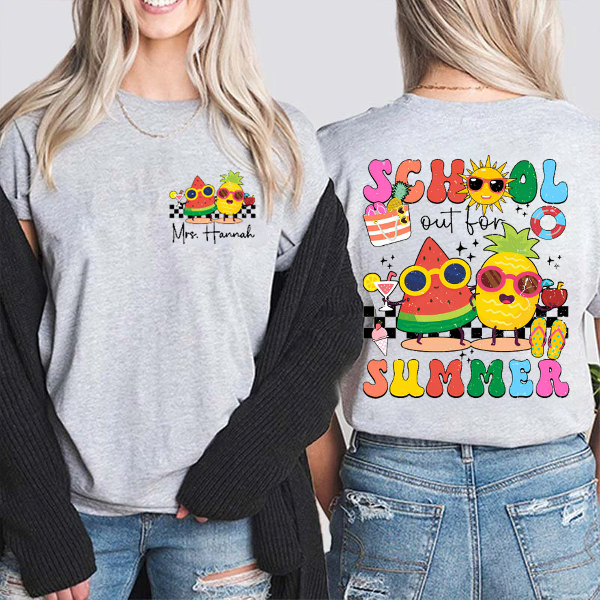 Personalized Name school Out For Summer Ice cream Double Printed T-shirt