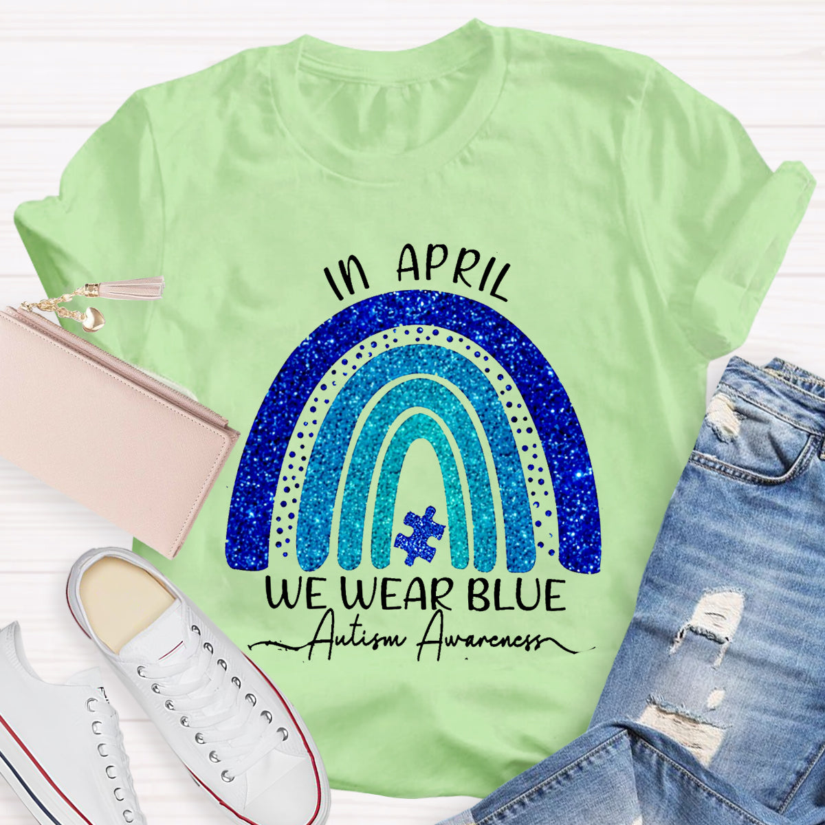 In April We Wear Blue Autism Awareness T-Shirt