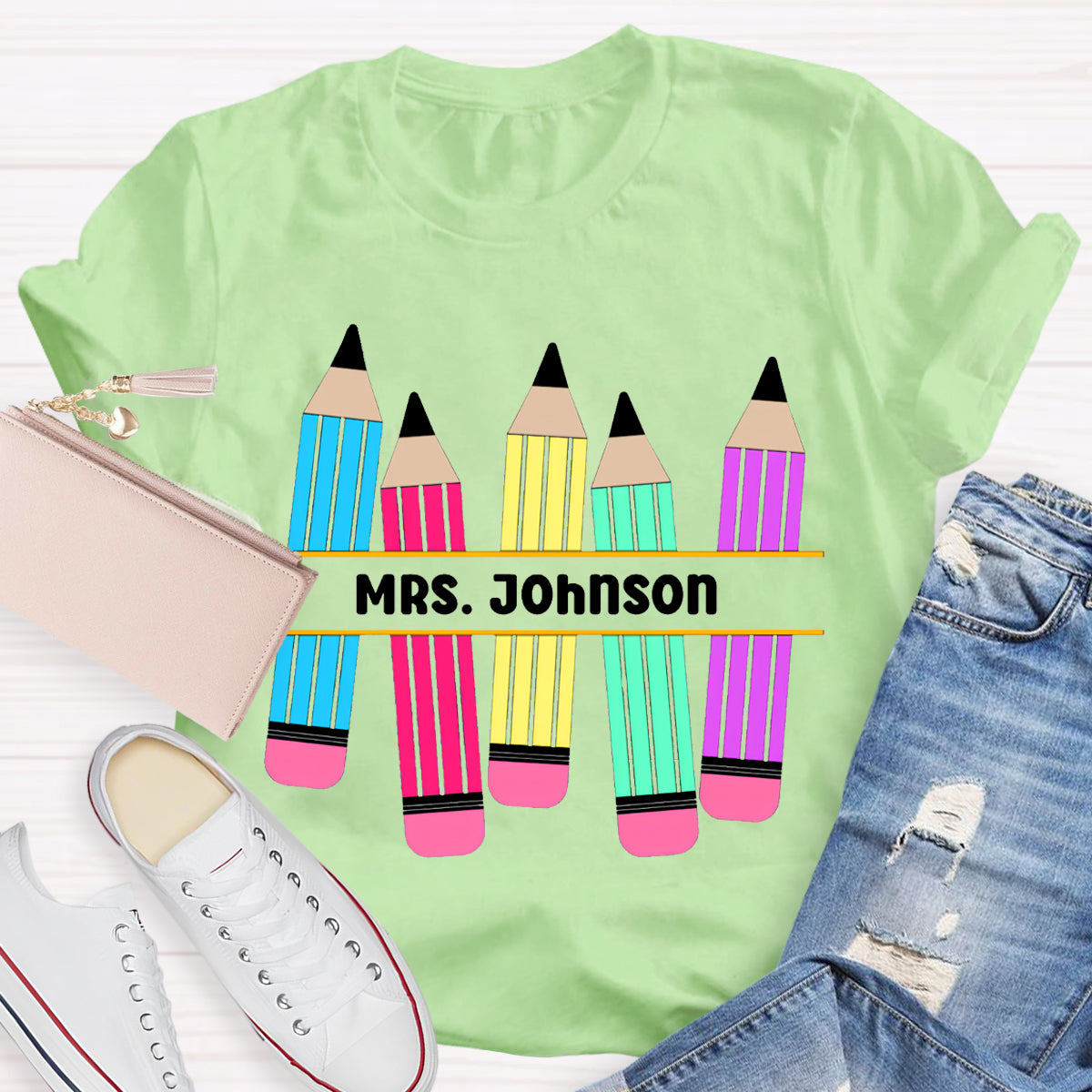 Personalized Name Pencil Teacher T-Shirt