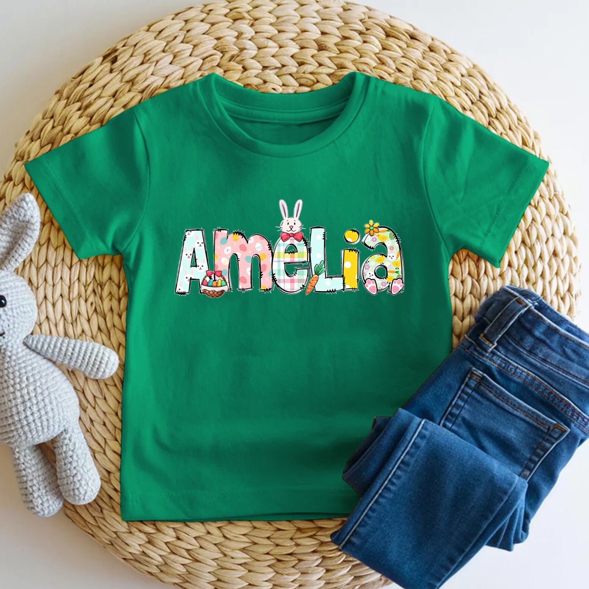 Personalized Name  Colorful Letters Rabbit   Toddler T-shirts