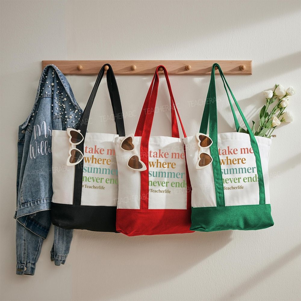 Take Me Where Summer Never Ends Teacherlife  Color-blocked Canvas Bag