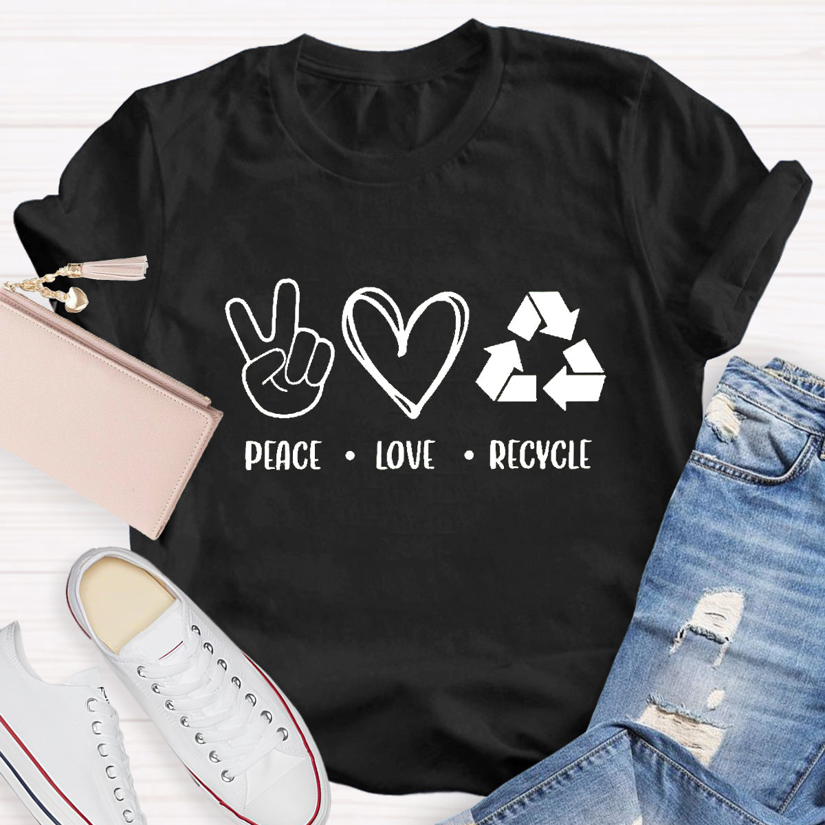 Peace Love Recycle Earth Day T-Shirt