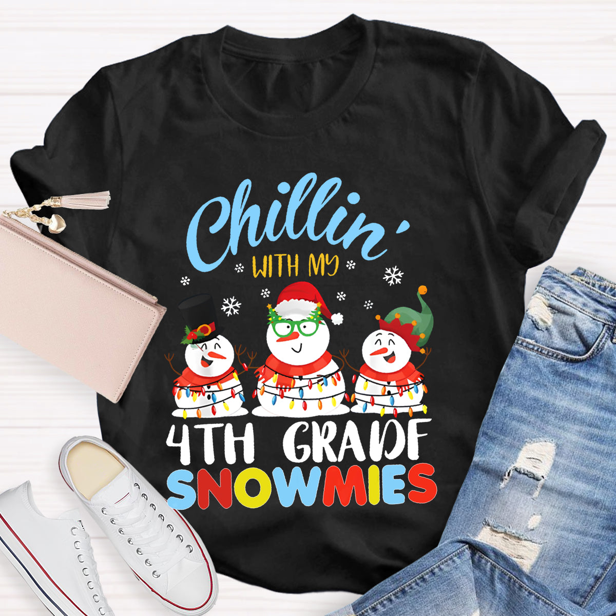 Personalized Grade Chillin With My 4th Grade Snowmies T-shirt
