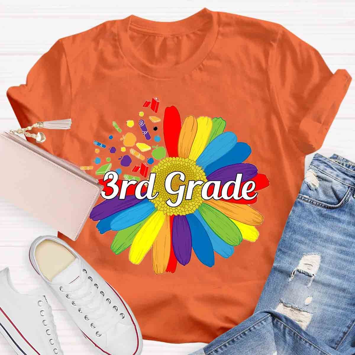 Personalized  Grade Colorful Daisy Print T-Shirt