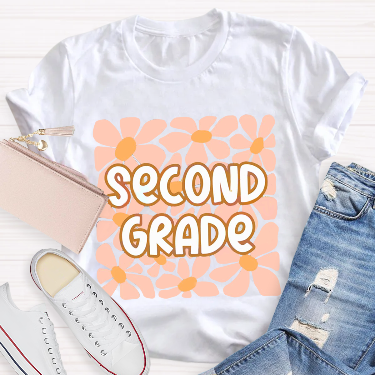 Personalized Your Grade Flower Design Teacher T-shirt