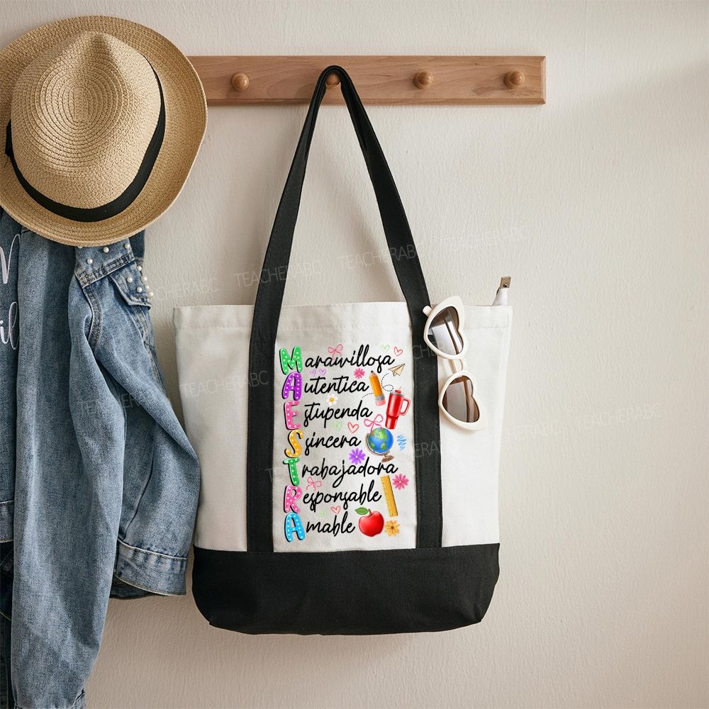 Maestra  Letters  Color-blocked Canvas Bag