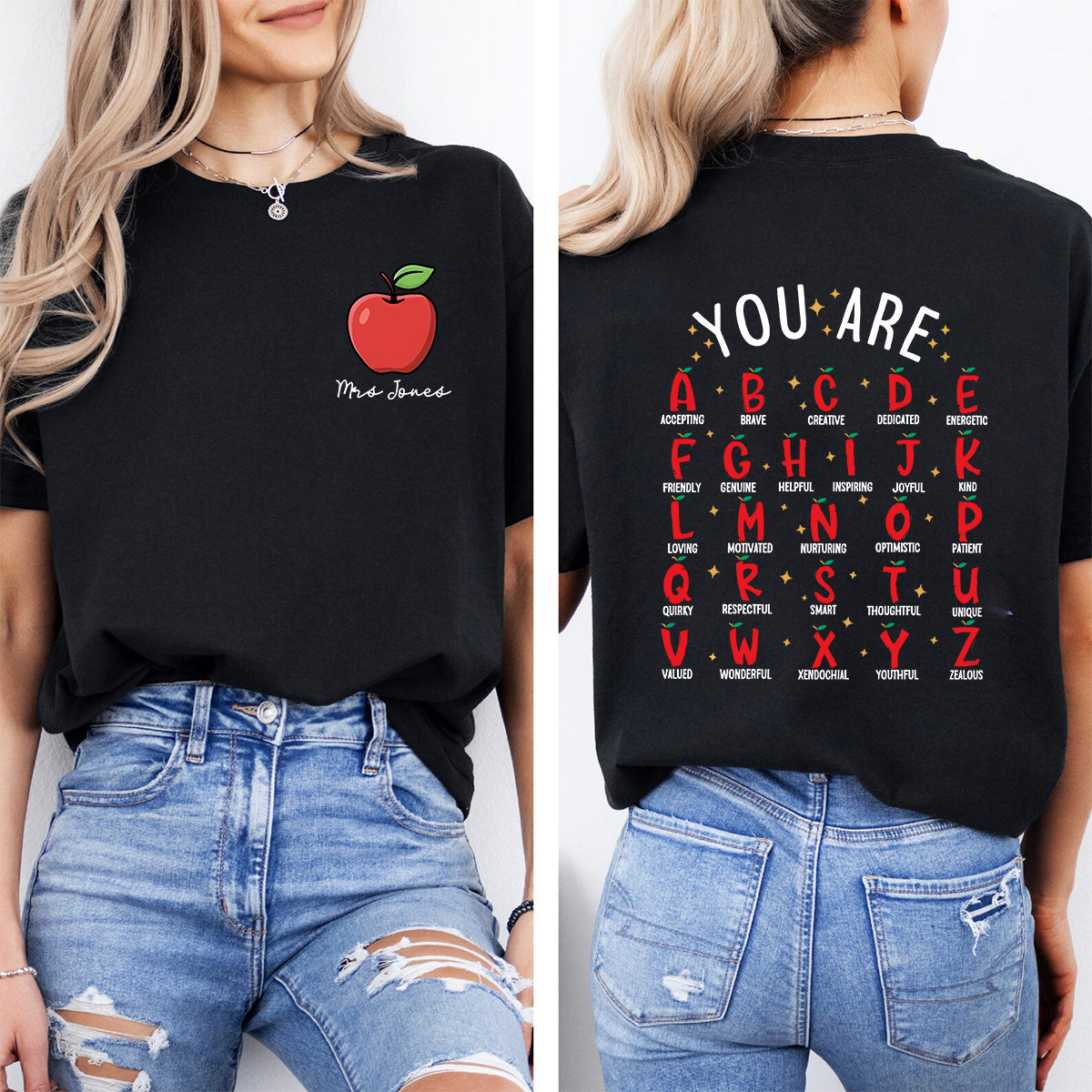 Personalized Name   A - Accepting B - Brave C - Creative  Double Printed T-shirt