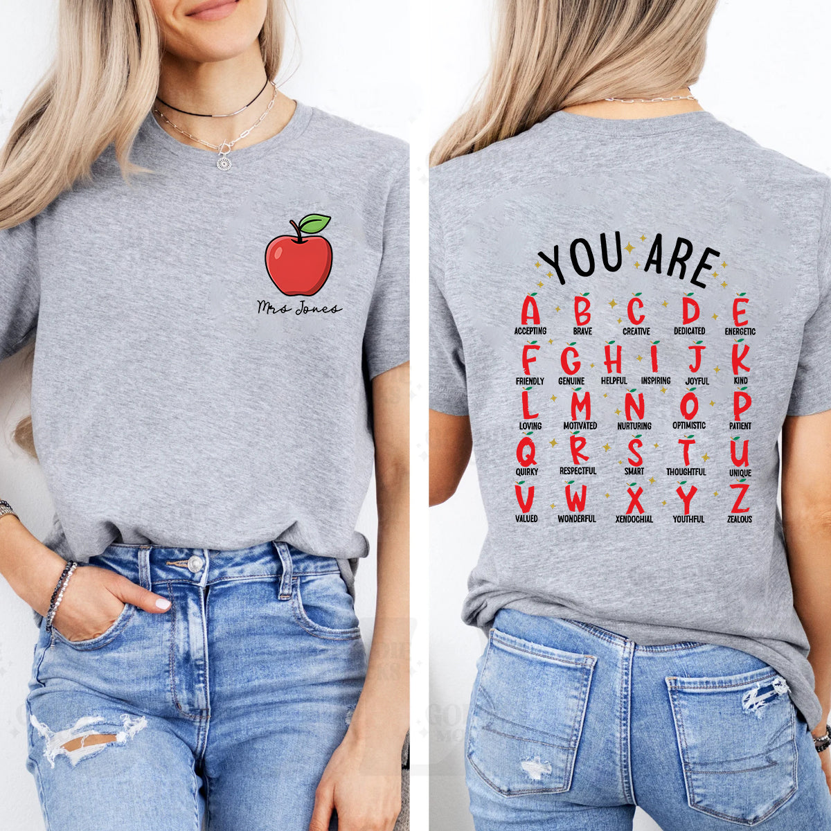 Personalized Name   A - Accepting B - Brave C - Creative  Double Printed T-shirt