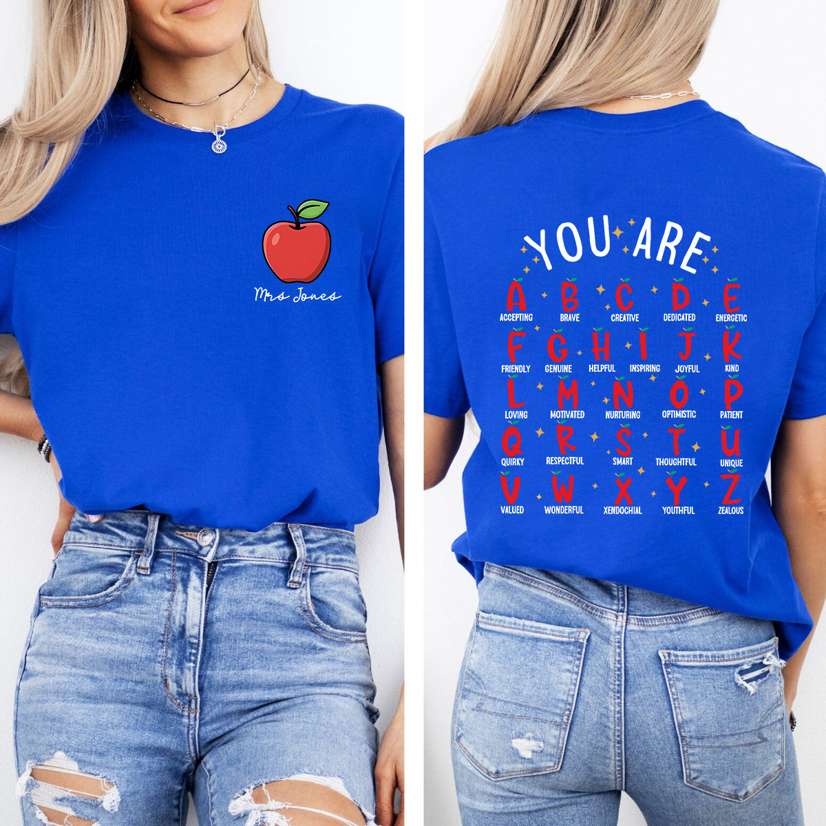 Personalized Name   A - Accepting B - Brave C - Creative  Double Printed T-shirt