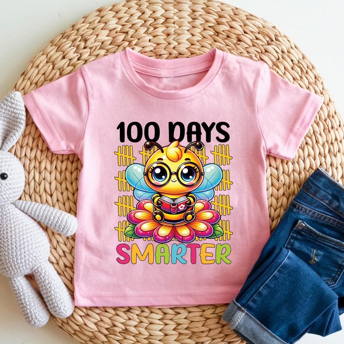 100 Days Smarter Little Bee Print Toddler T-shirts