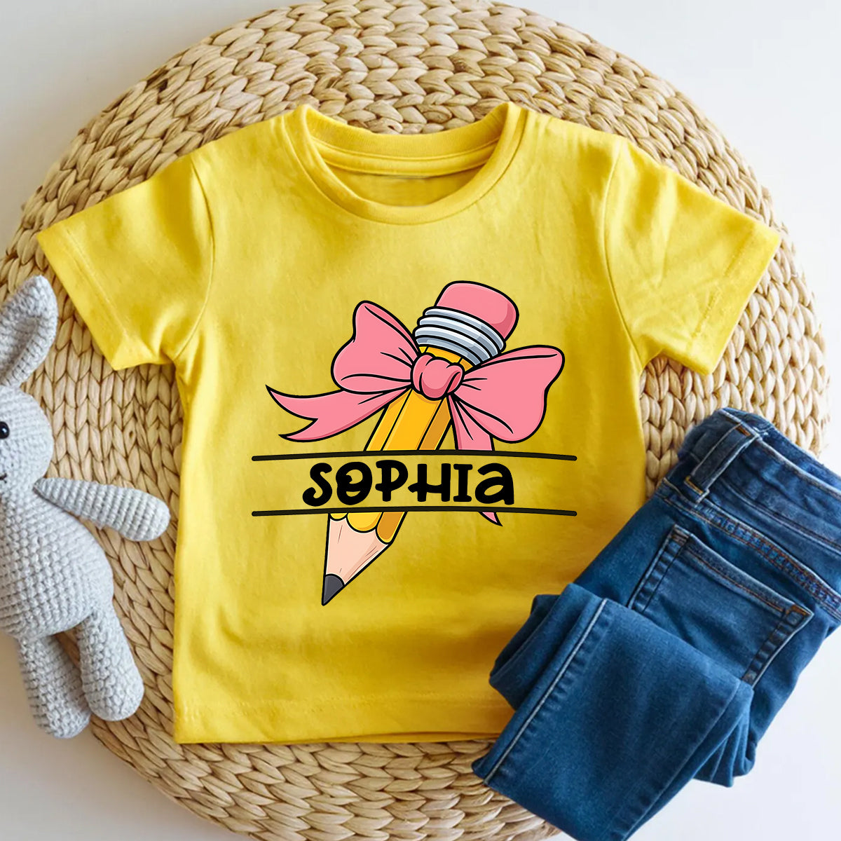 Personalized Name Kindergarten Bows And Pencils Toddler T-shirts