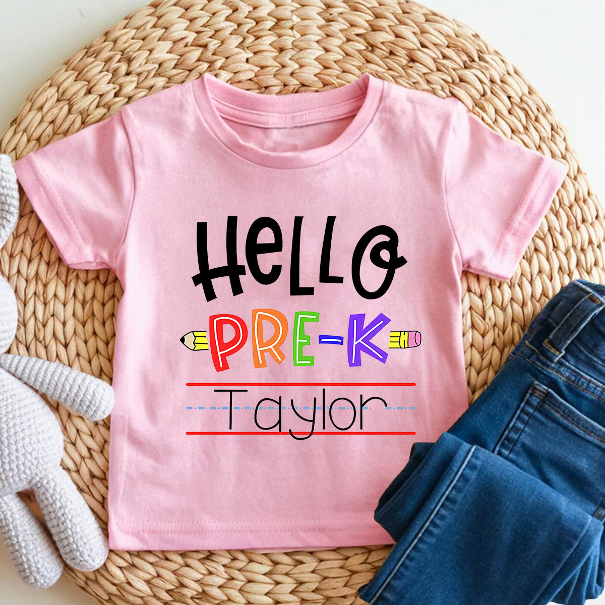 Personalized Name And Grade Hello Pre-K And Learn Pre-K Toddler T-shirts