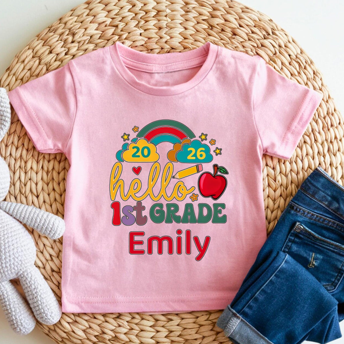 Personalized Name And Grade 2026 Hello 1st Grade Toddler T-shirts