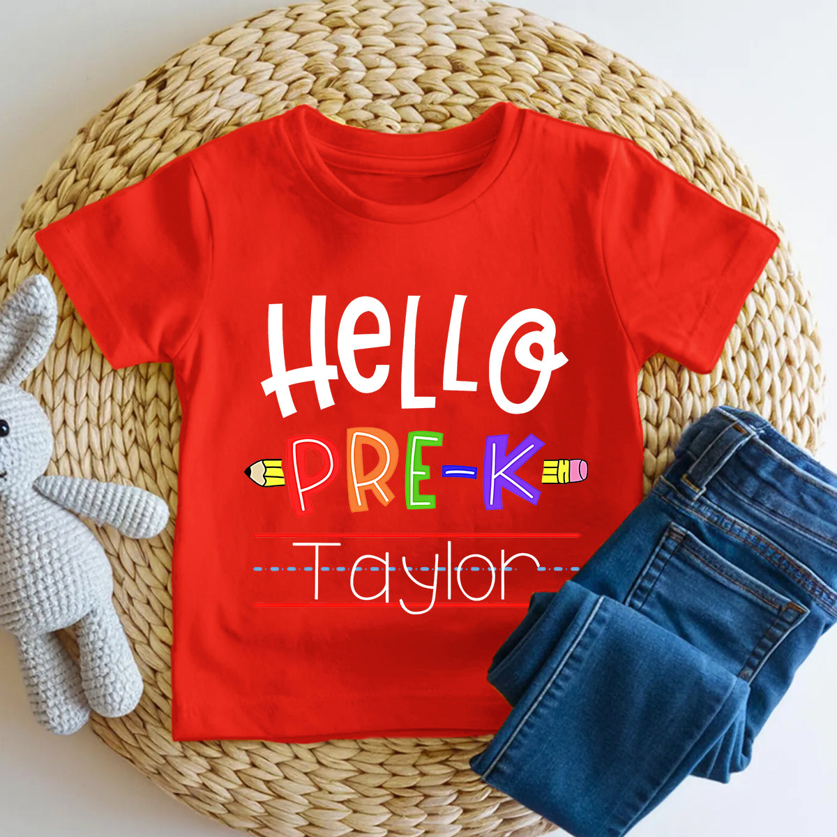 Personalized Name And Grade Hello Pre-K And Learn Pre-K Toddler T-shirts