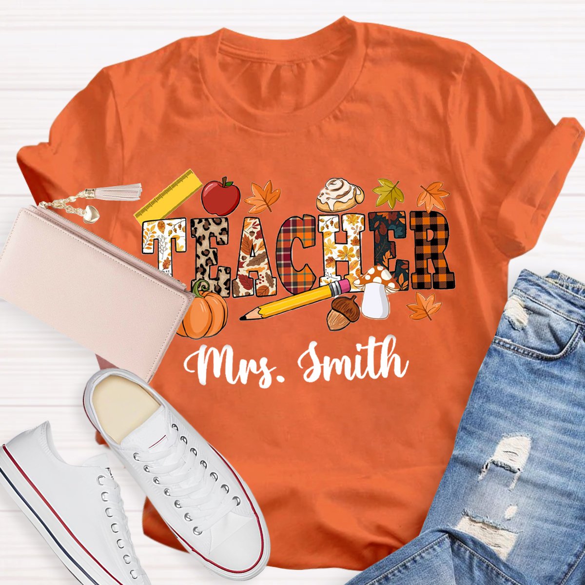 Personalized Name Fall Thanksgiving Teacher Shirt