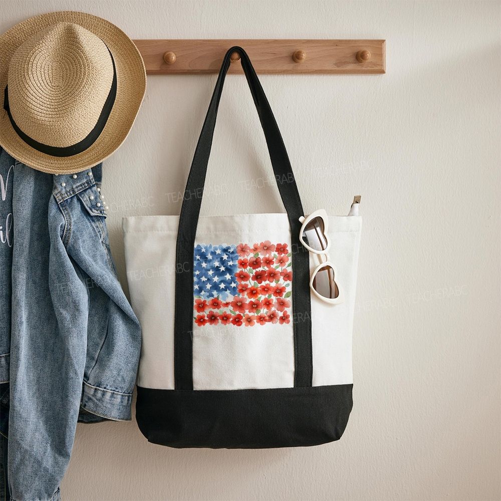 Flag Flower  Color-blocked Canvas Bag
