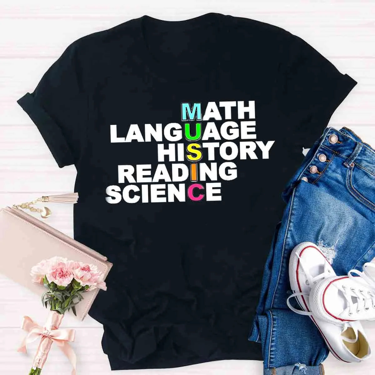 Math Language History Reading Science Music Teacher T-Shirt