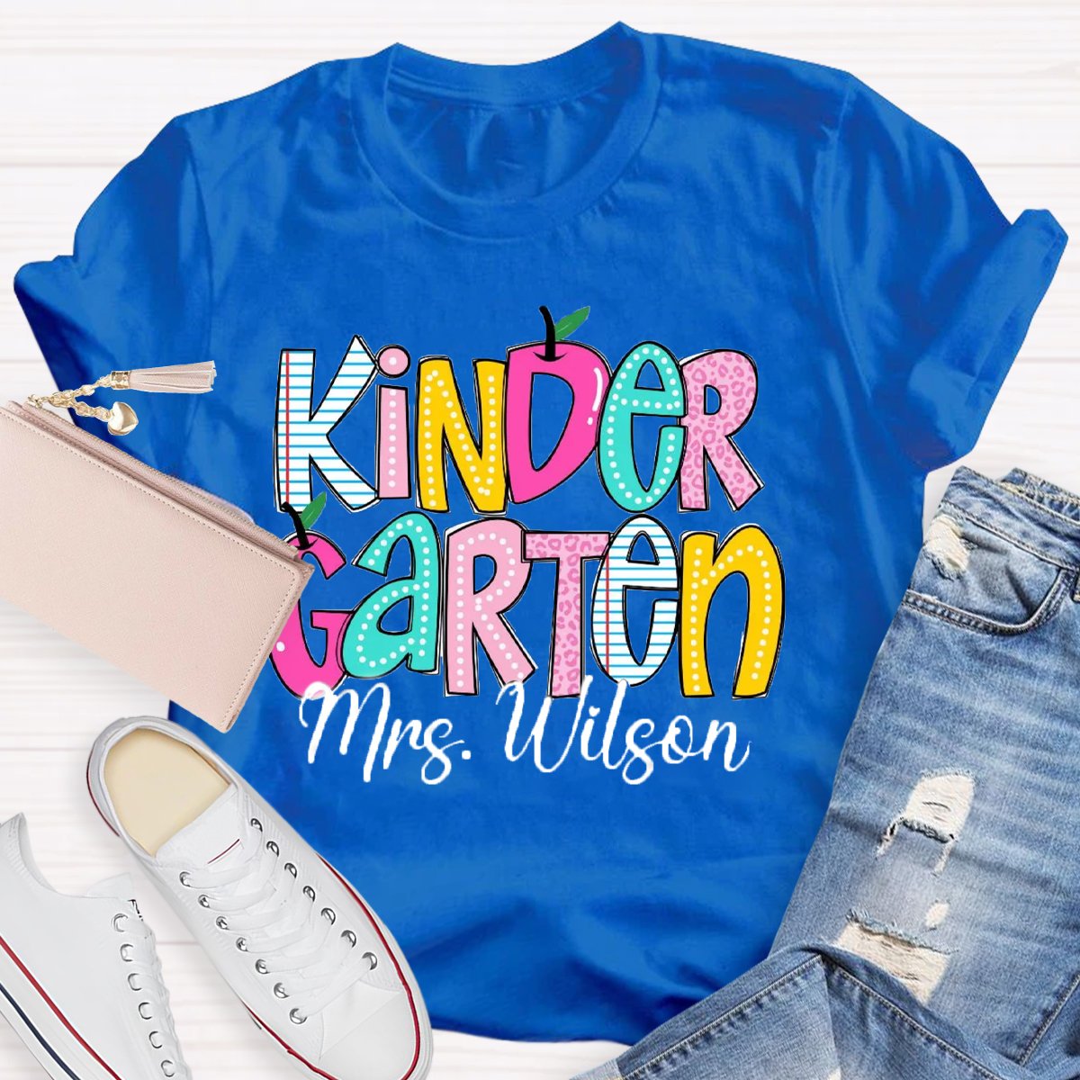 Personalized Grade And Name Colorful Apple T-Shirt