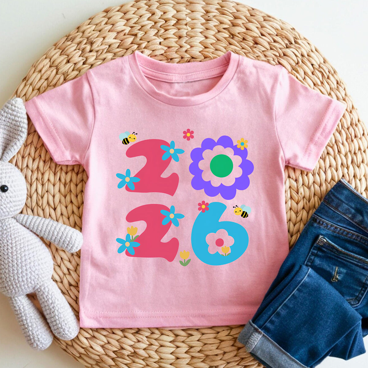 Welcome To 2026 Colorful Fonts And Small Flowers Toddler T-shirts