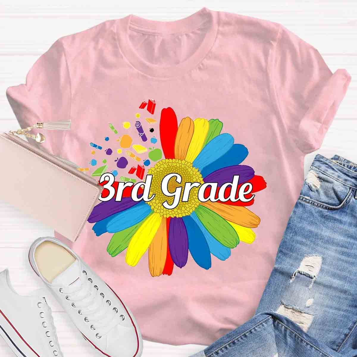 Personalized  Grade Colorful Daisy Print T-Shirt