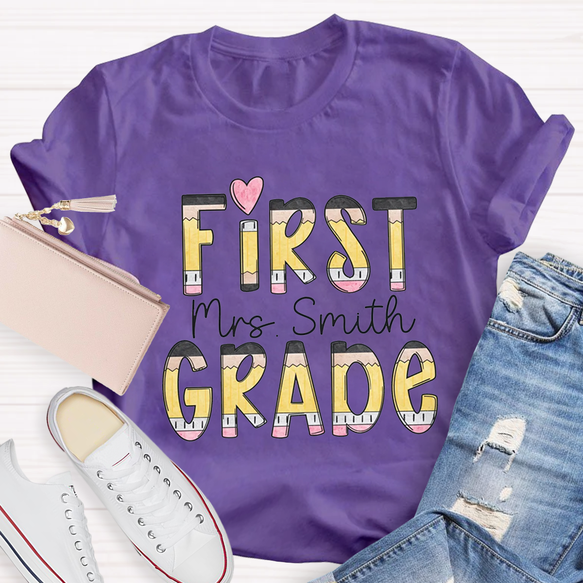 Personalized Grade And Name Teacher Crew T-Shirt