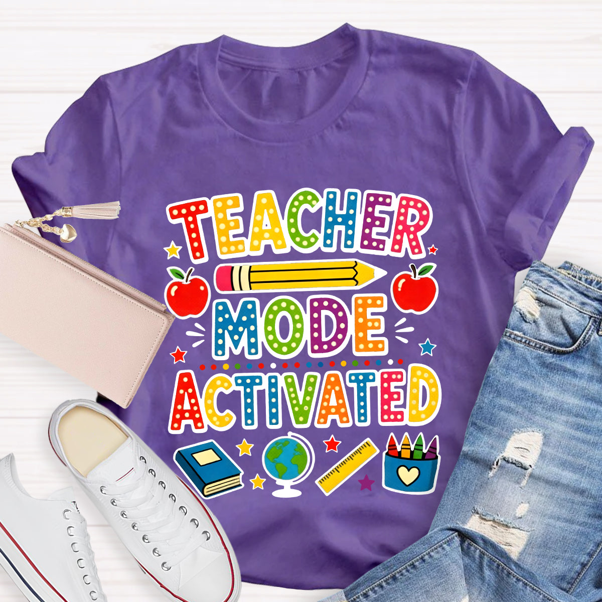Teacher Mode Activated Polka Dot School Supplies Teacher T-shirt