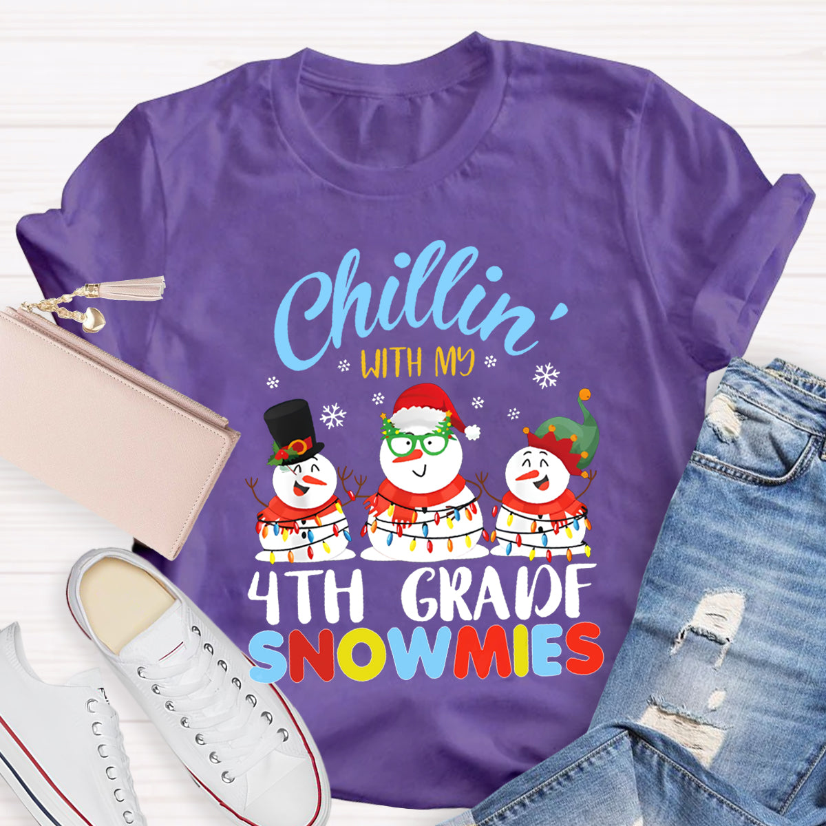 Personalized Grade Chillin With My 4th Grade Snowmies T-shirt