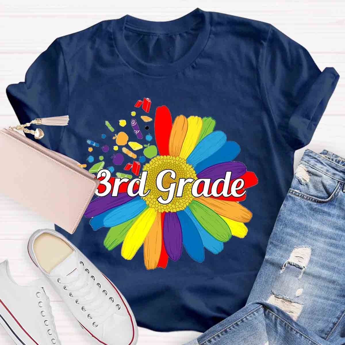Personalized  Grade Colorful Daisy Print T-Shirt