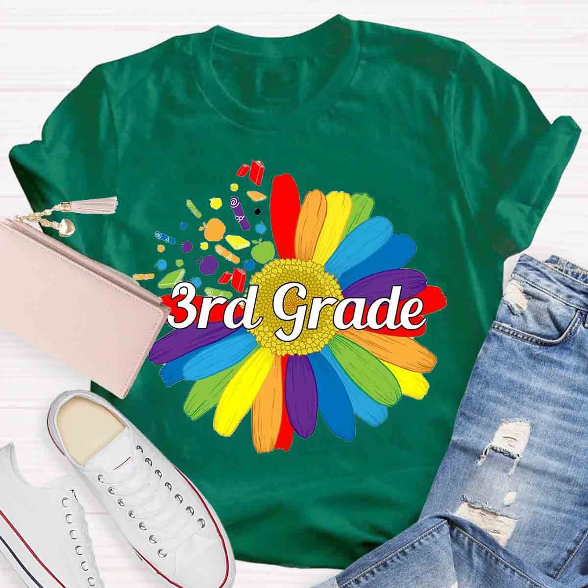 Personalized  Grade Colorful Daisy Print T-Shirt