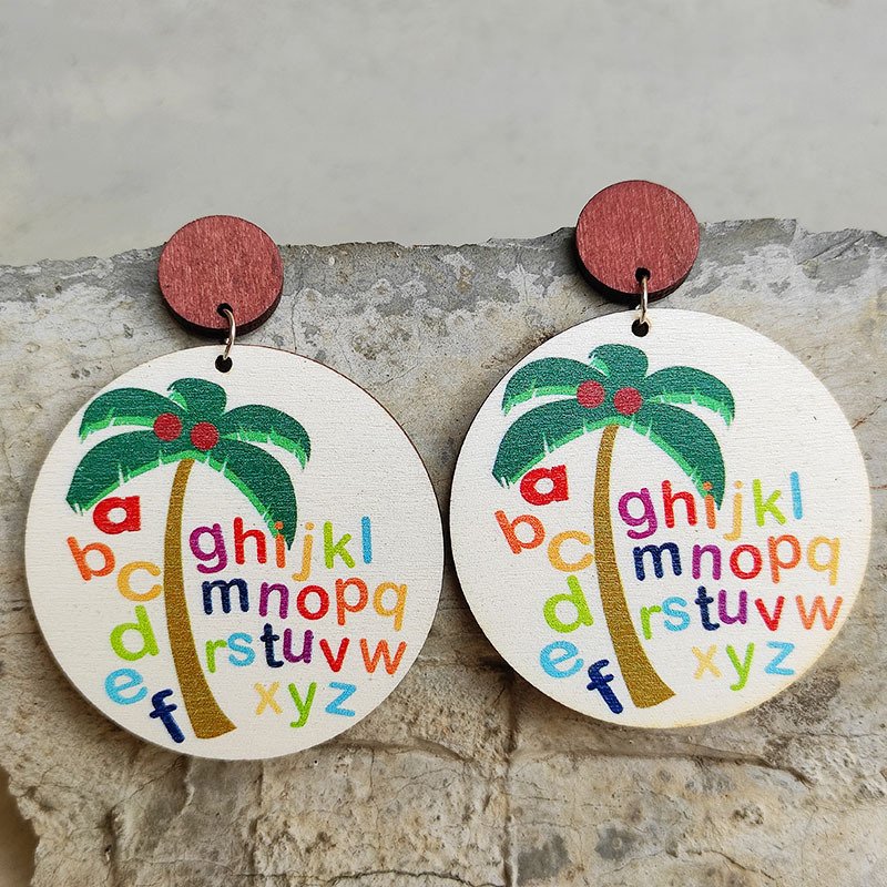 Colorful Letters Cute Student Teacher Wooden Earrings