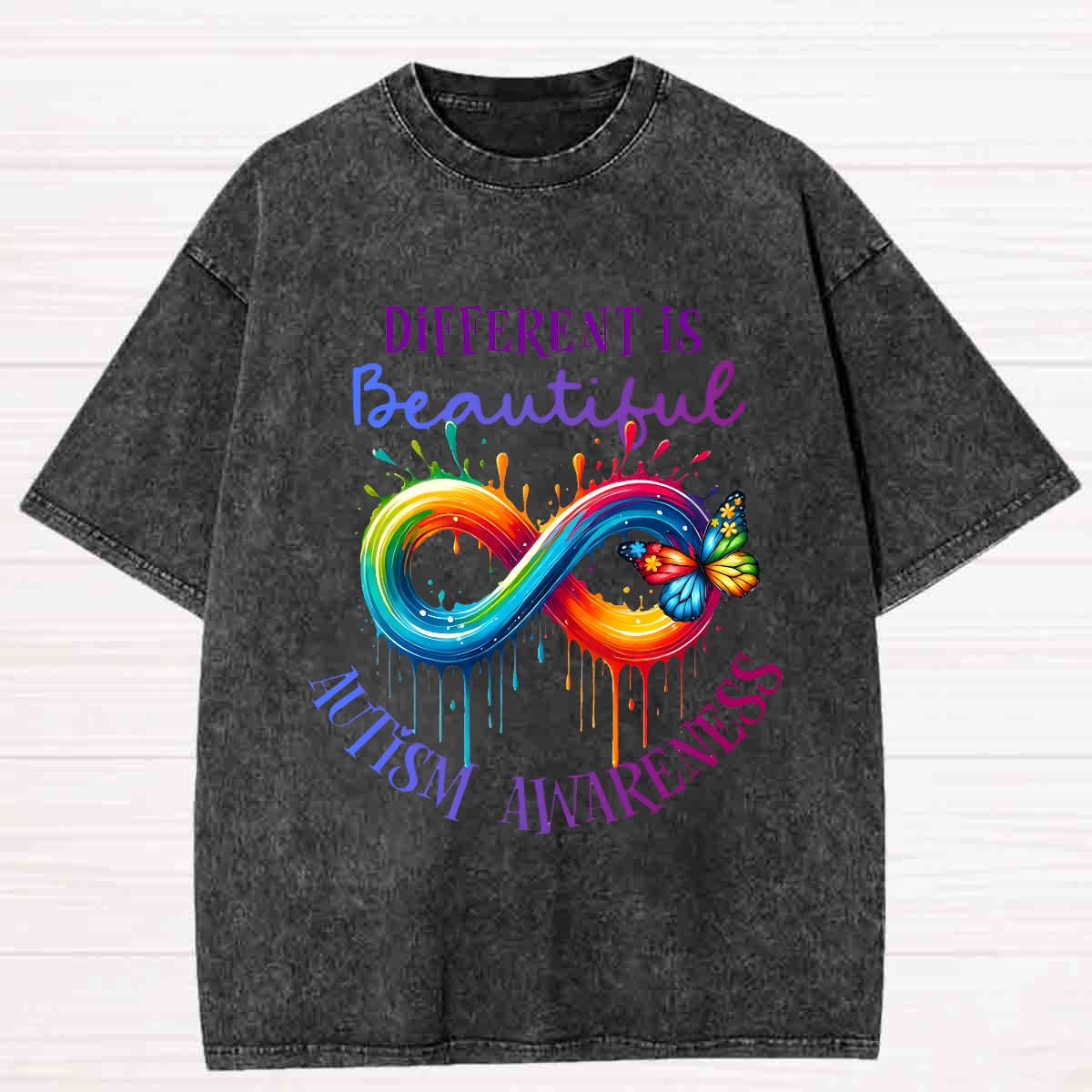 Different Is Beautiful Autism Awareness Butterfly Washed T-shirt