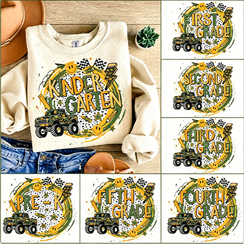 Personalized Grade Kindergarten Race Flag Truck Toddler T-shirts