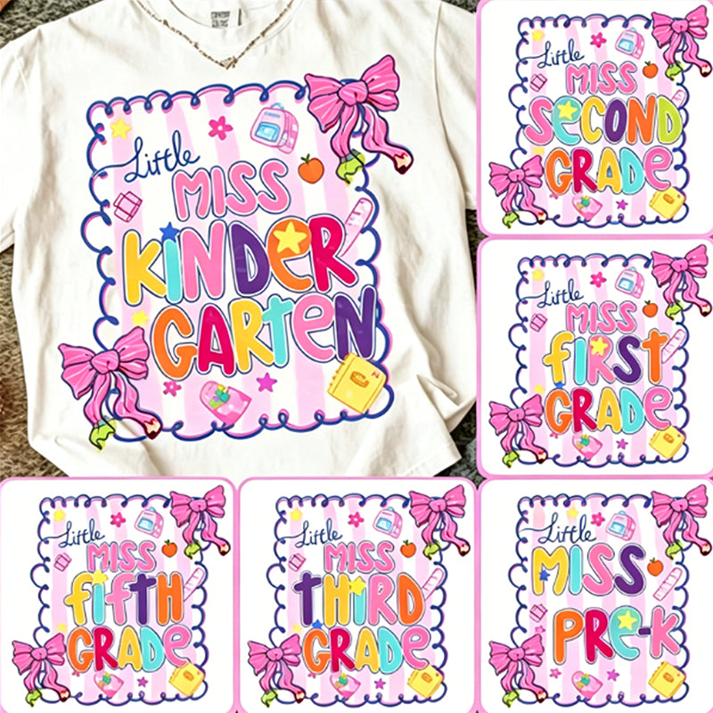 Personalized Grade Little Miss Kindergarten Pink Bow Toddler T-shirts