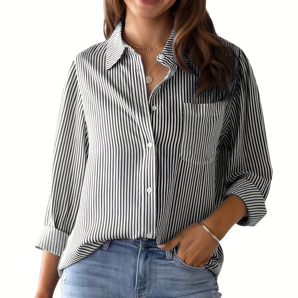 Easy Striped Relaxed Long Sleeve Shirt for Teachers