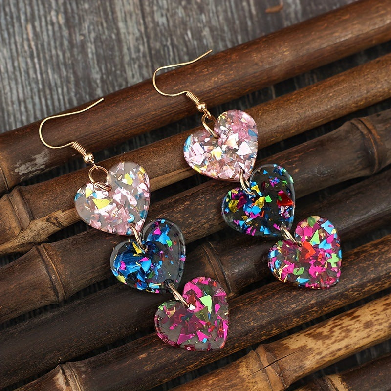 Valentine’s Day Layered Acrylic Heart Drop Earrings