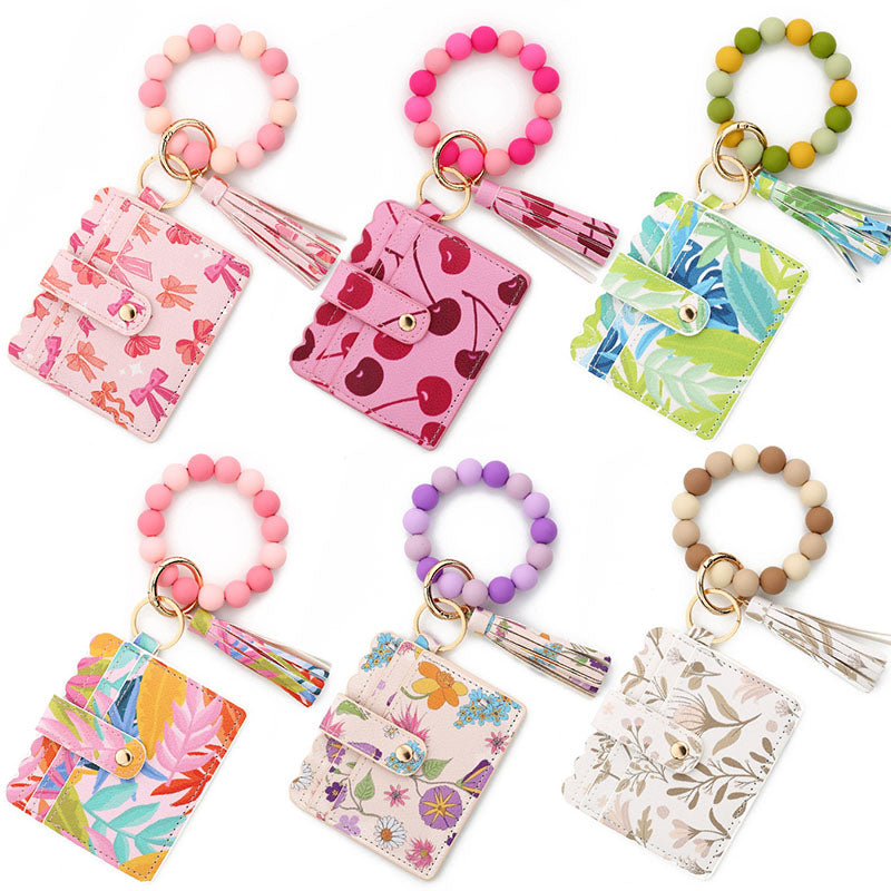 Silicone Bead Bracelet Keychain Printed Card Holder Bow