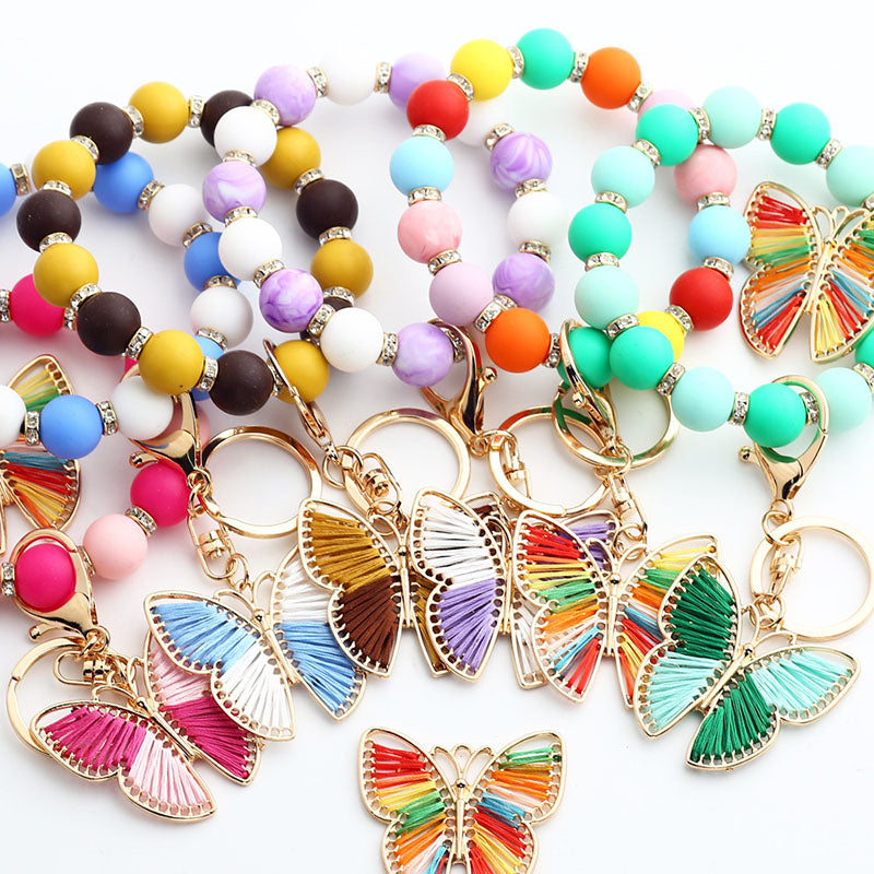 Butterfly Bracelet Keychain Colorful Beaded Pendant Bracelet