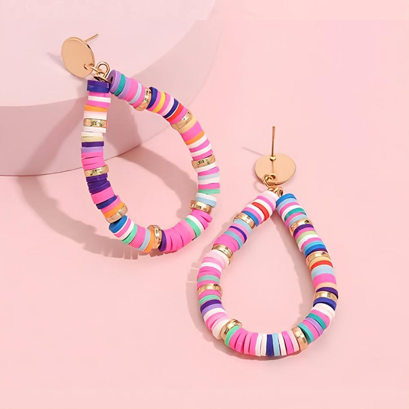 Geometric Mixed-Color Polymer Clay Colorful Stud Earrings Fashionable Hawaiian Beach Earrings