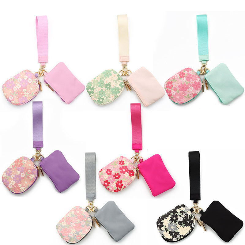 Waterproof Nylon Wristlet With Double Pockets Card Holder And Key Ring