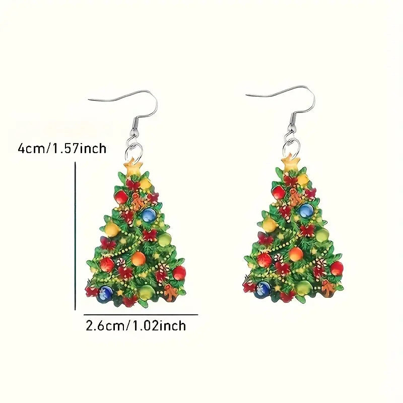 Colorful Flat Christmas Tree Acrylic Drop Earrings
