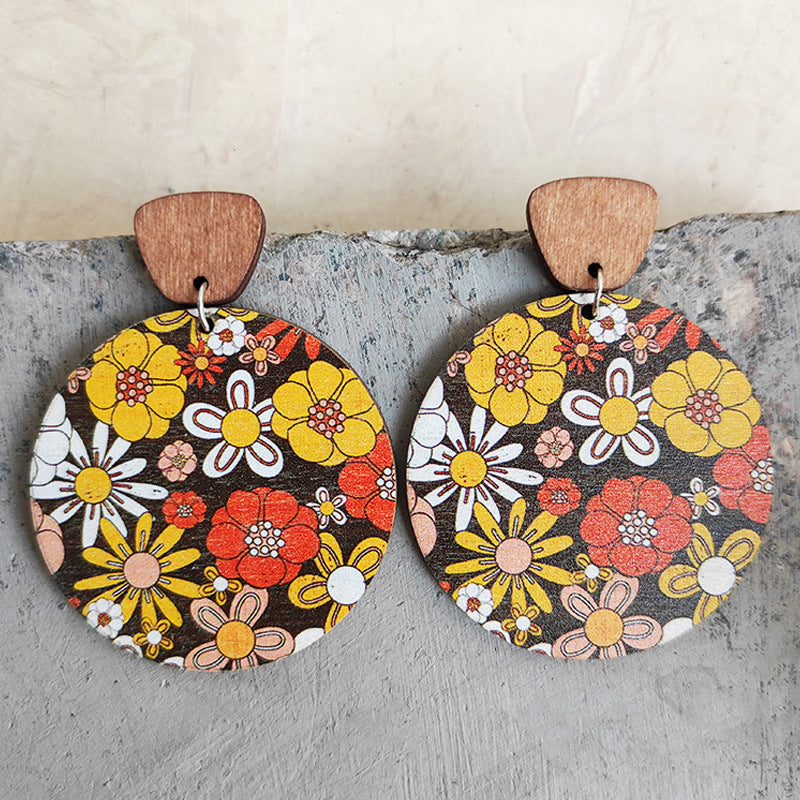 Vintage Floral Wood Bohemian Earrings