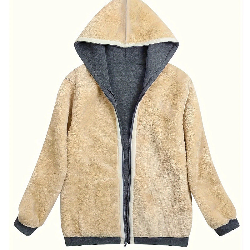 Cozy Plush Hooded Sweatshirt Jacket for Women