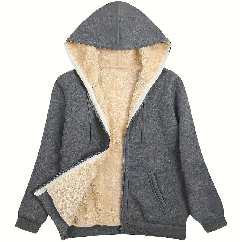 Cozy Plush Hooded Sweatshirt Jacket for Women
