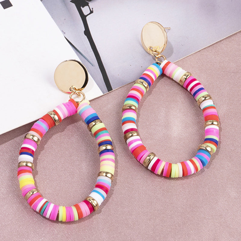 Geometric Mixed-Color Polymer Clay Colorful Stud Earrings Fashionable Hawaiian Beach Earrings