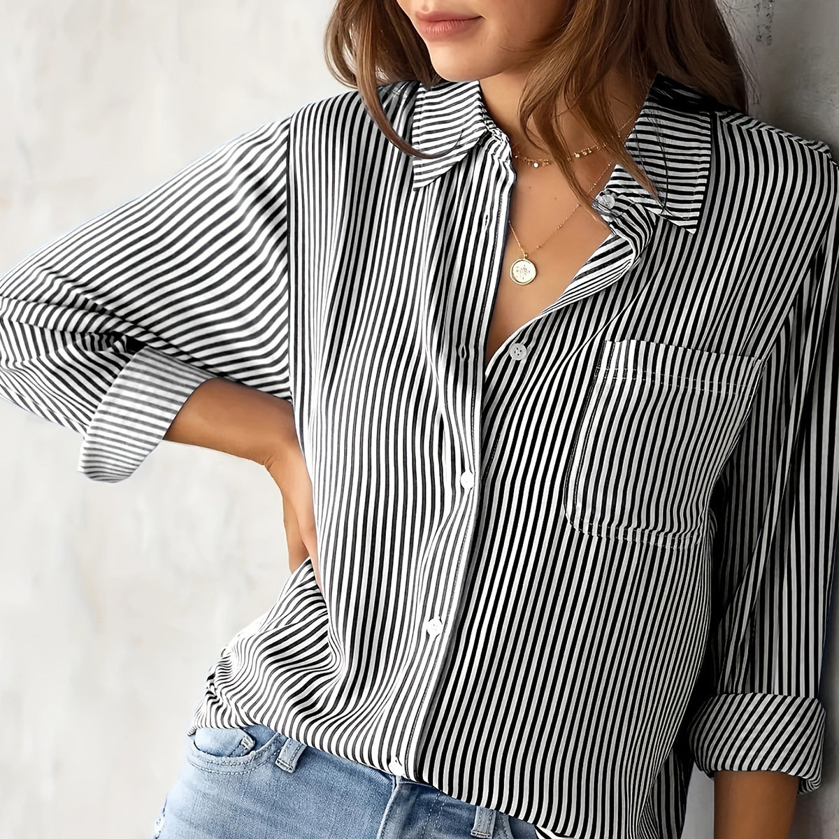 Easy Striped Relaxed Long Sleeve Shirt for Teachers