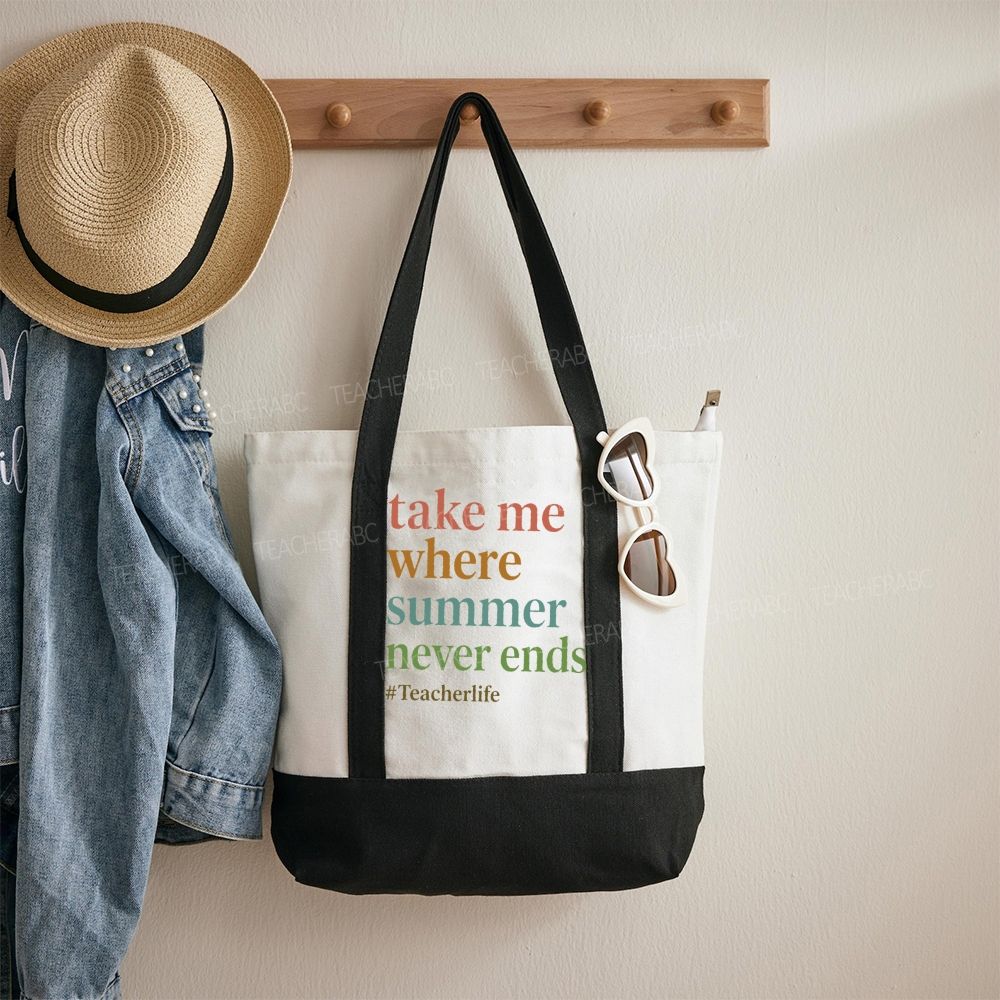 Take Me Where Summer Never Ends Teacherlife  Color-blocked Canvas Bag