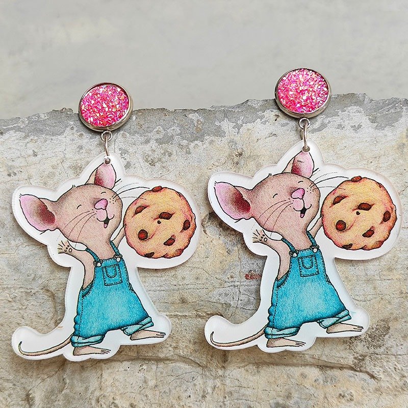 Cute Mouse Eating Cookies Acrylic Earrings